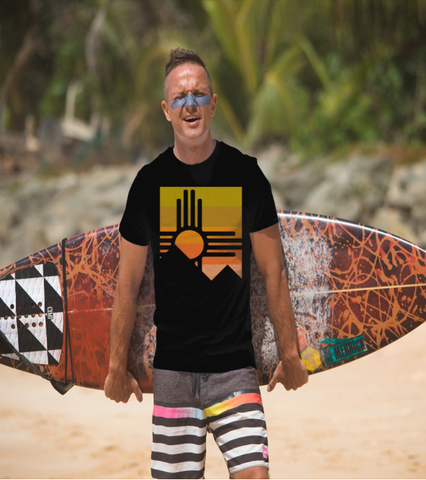 Zia Sun Symbol With Mountain And Sunset Stripes T-Shirt