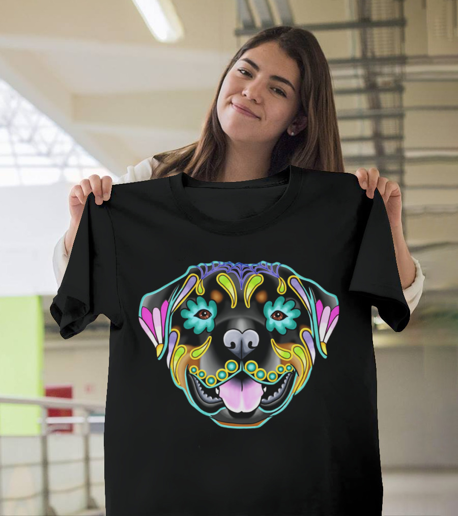 Rottweiler Sugar Skull Day of the Dead Dog T-Shirt