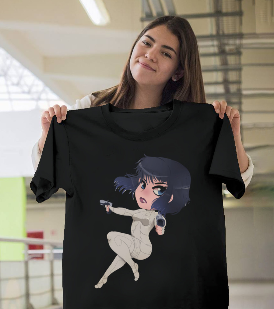 Major Anime Character in Futuristic Suit Holding Guns T-Shirt