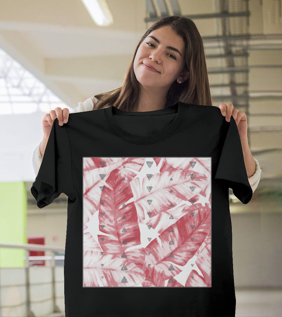 Dusty Rose Tropical Banana Leaves Geometric Accents T-Shirt