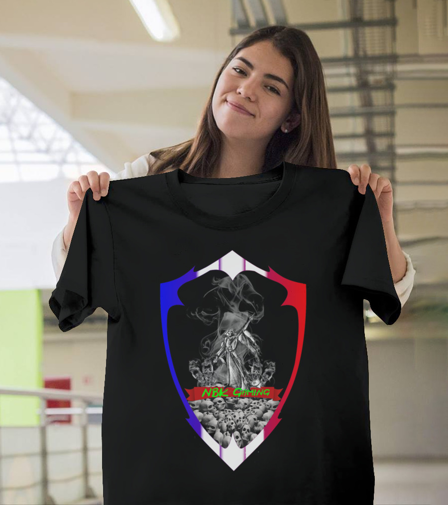 NBK Gaming Skull Warrior Shield with Wolves and Smoke T-Shirt
