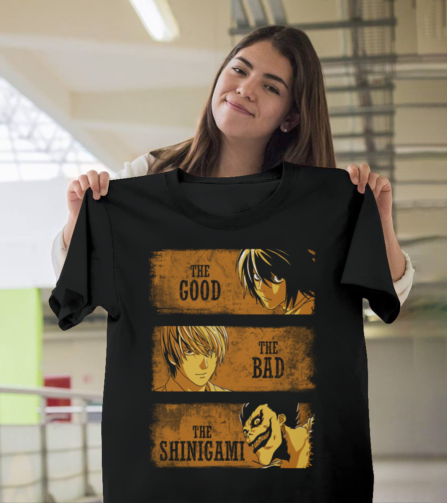 The Good The Bad And The Shinigami Death Note Characters L Light Ryuk T-Shirt