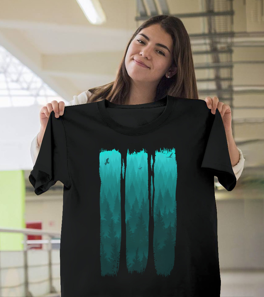 Eagles Soaring Over Misty Forest Pines T-Shirt