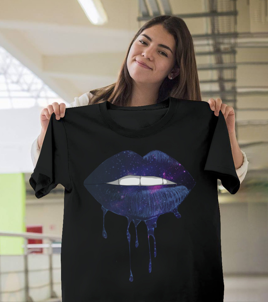 Space Lips Cosmic Drip Galaxy Mouth T-Shirt