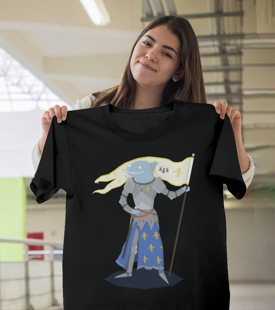 Joan Of Shark Knight in Armor with Fleur-de-lis Banner T-Shirt