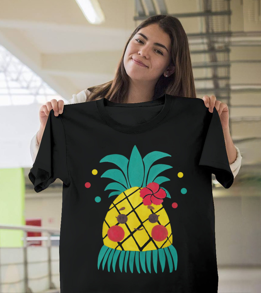 Miss Hawaiian Pineapple Cute Kawaii Pineapple With Hibiscus Flower and Cheeks T-Shirt