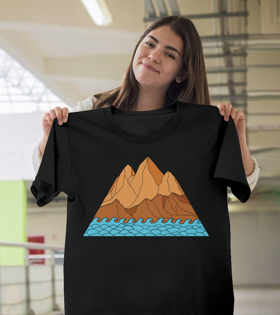 Ragged Mountain Waves Mono Line Geometric Landscape T-Shirt