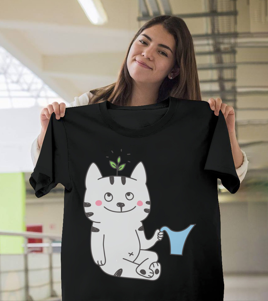 Just Grow It Cat with Sprout and Watering Can T-Shirt