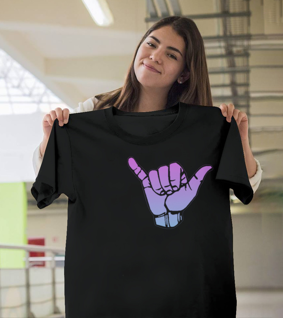 Ombre Shaka Hand Gesture Icon in Gradient Pastel Colors T-Shirt