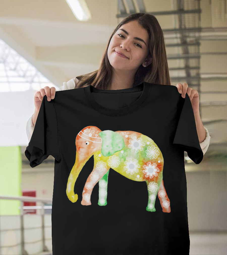 Watecolot Elephant Multicolor Floral T-Shirt