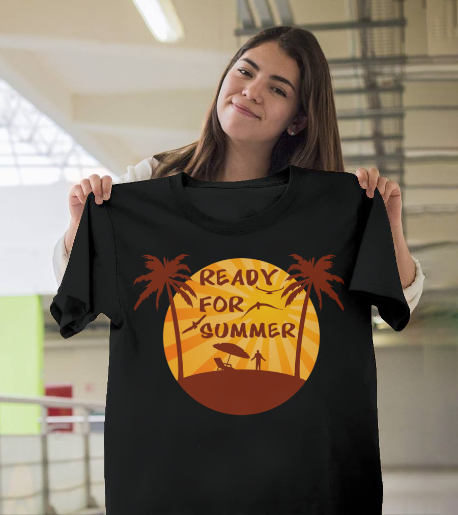 Ready For Summer Palm Trees Beach Chair Sunset T-Shirt