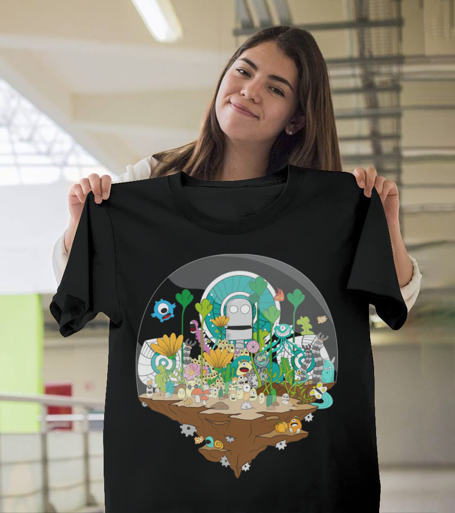MonsterLand Floating Island Ecosystem with Robot and Colorful Creatures T-Shirt