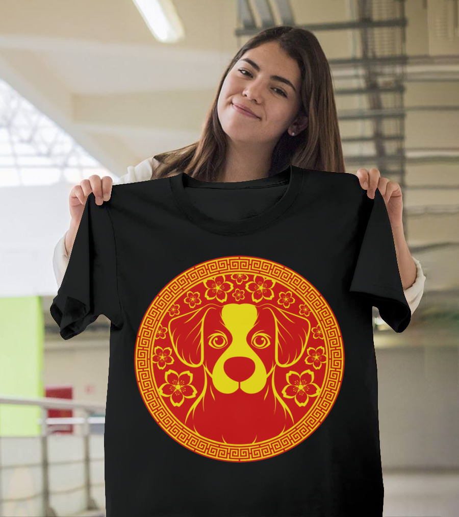 Marun Dog Chinese Zodiac Floral Circle T-Shirt