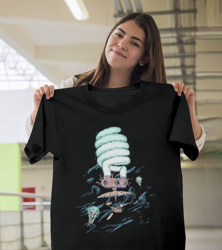 Lighting The Sky Steampunk Lightbulb Airship Adventure T-Shirt