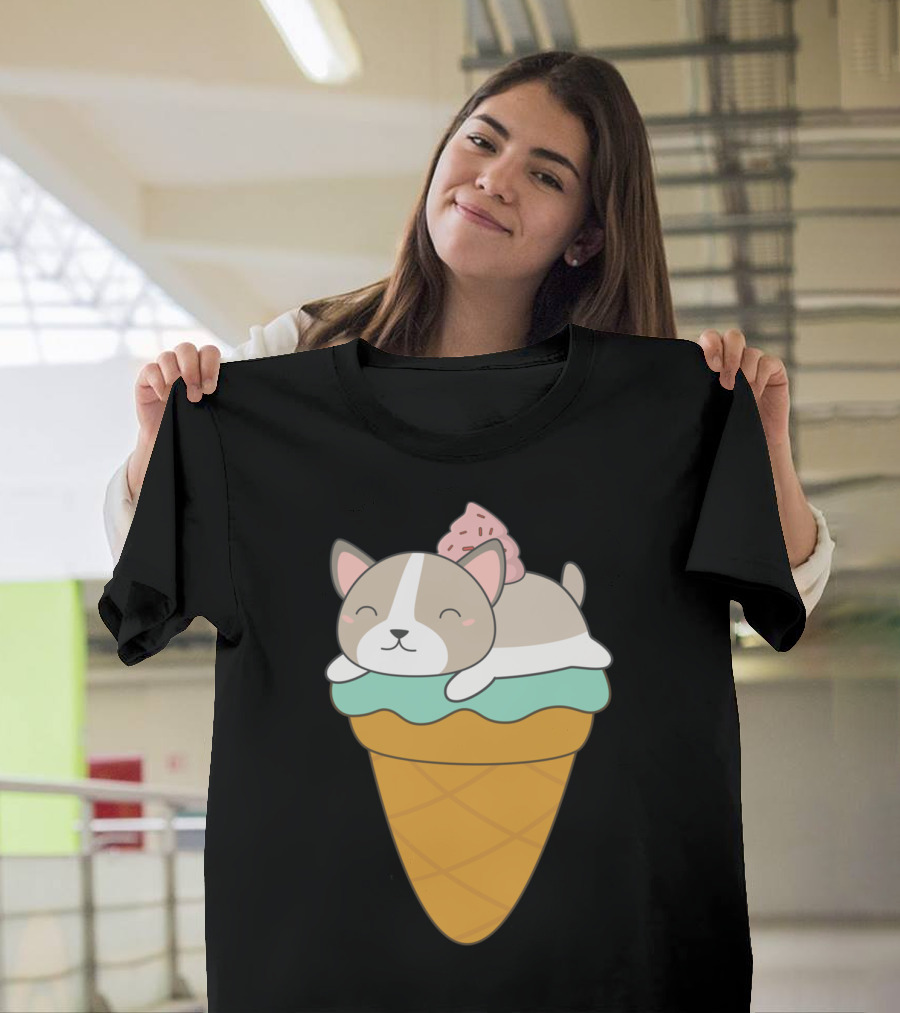Kawaii Puppy Dog Ice Cream Cone Delight T-Shirt