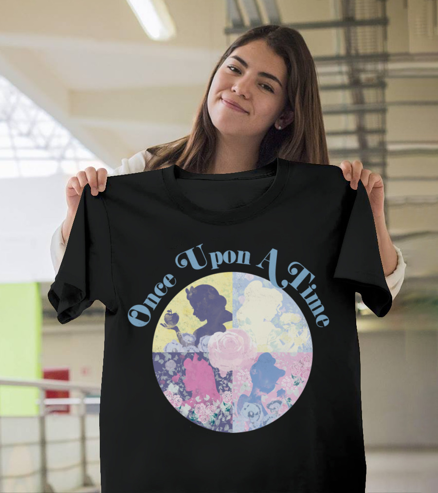 Once Upon A Time Princesses Silhouette Circle with Floral Background T-Shirt