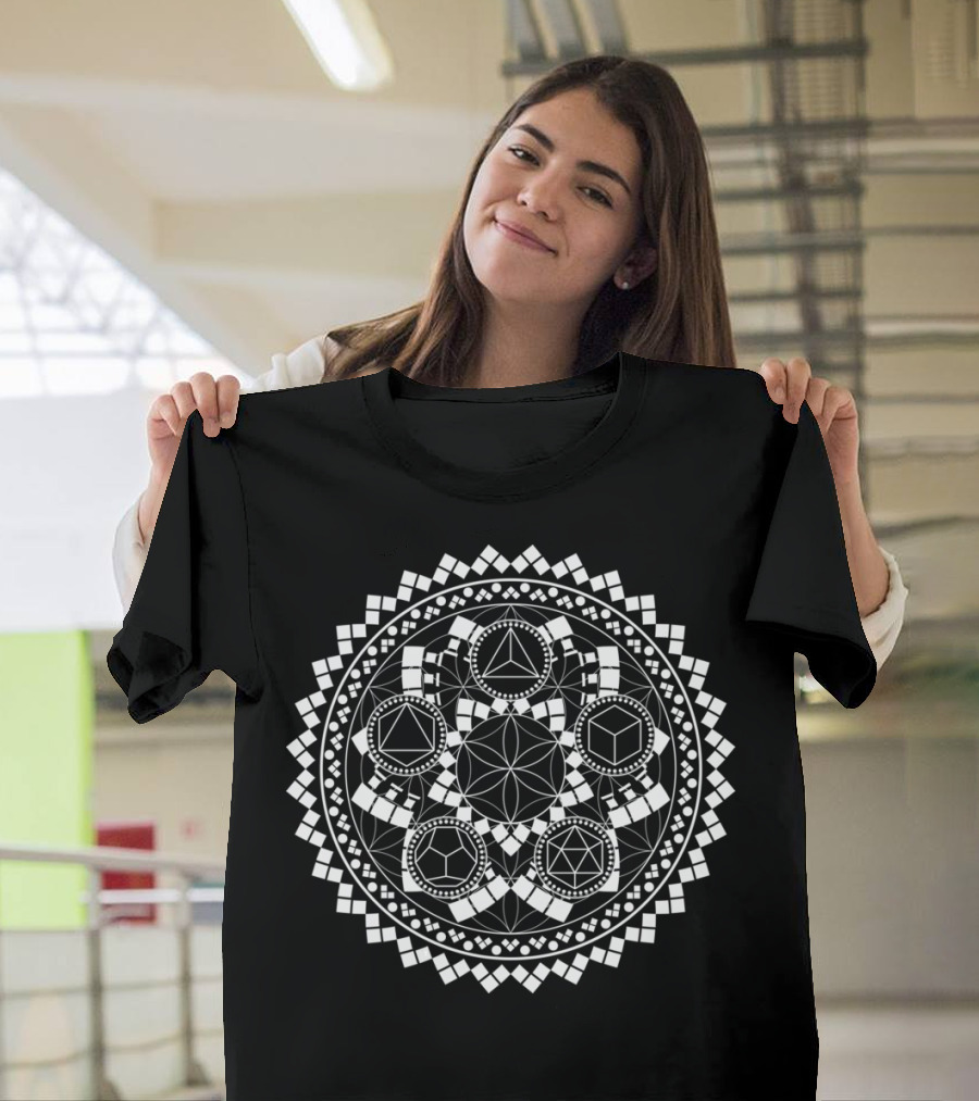 Platonics Sacred Geometry Tetrahedron Hexahedron Octahedron Dodecahedron Icosahedron Mandala T-Shirt