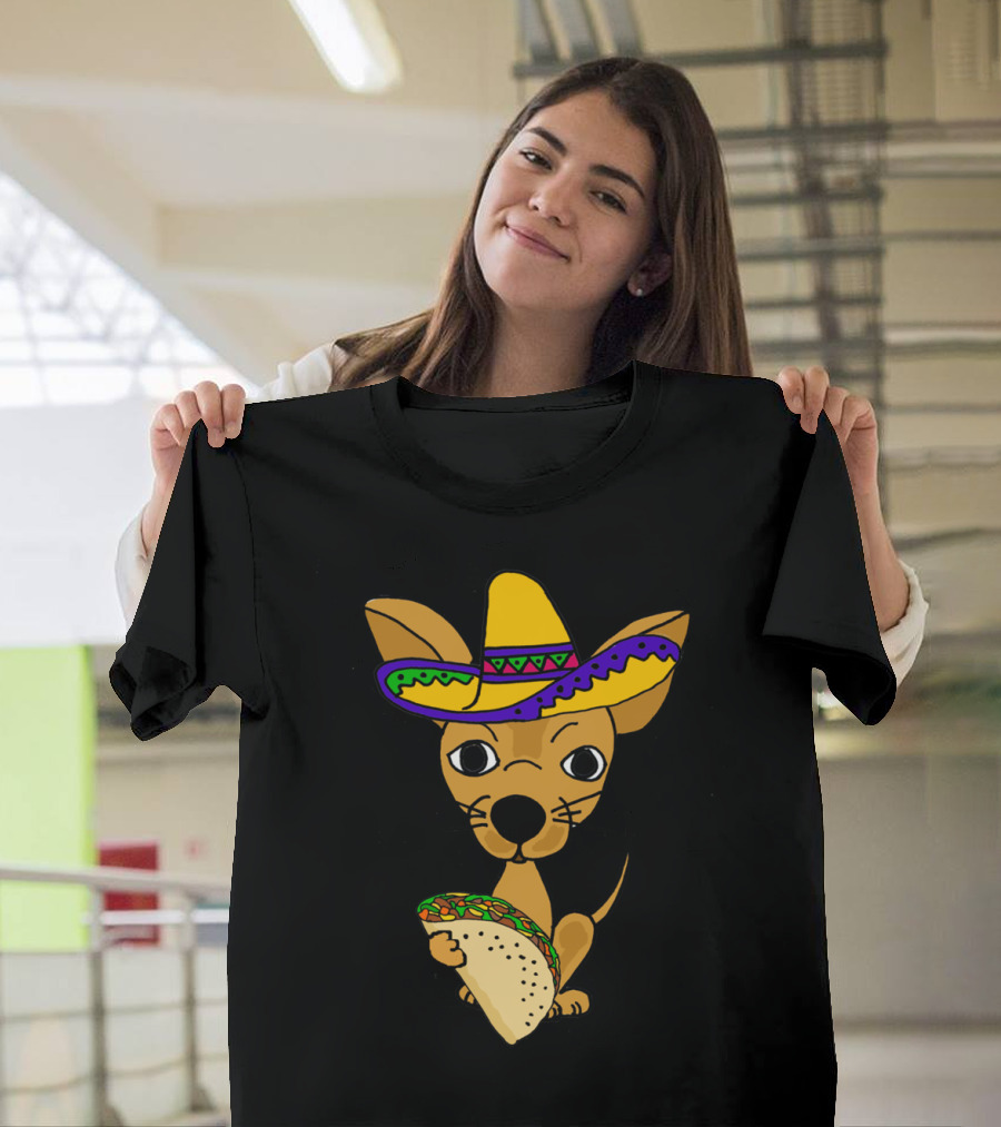 Marvelous Funny Chihuahua Dog Eating Taco with Sombrero T-Shirt