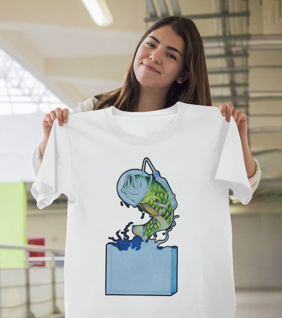 One Giant Leap For Fishkind Astronaut Fish Breaking Free of Water Helmet and Space Suit T-Shirt
