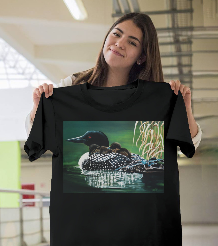 Family Excursion Loon with Chicks Water Scene T-Shirt