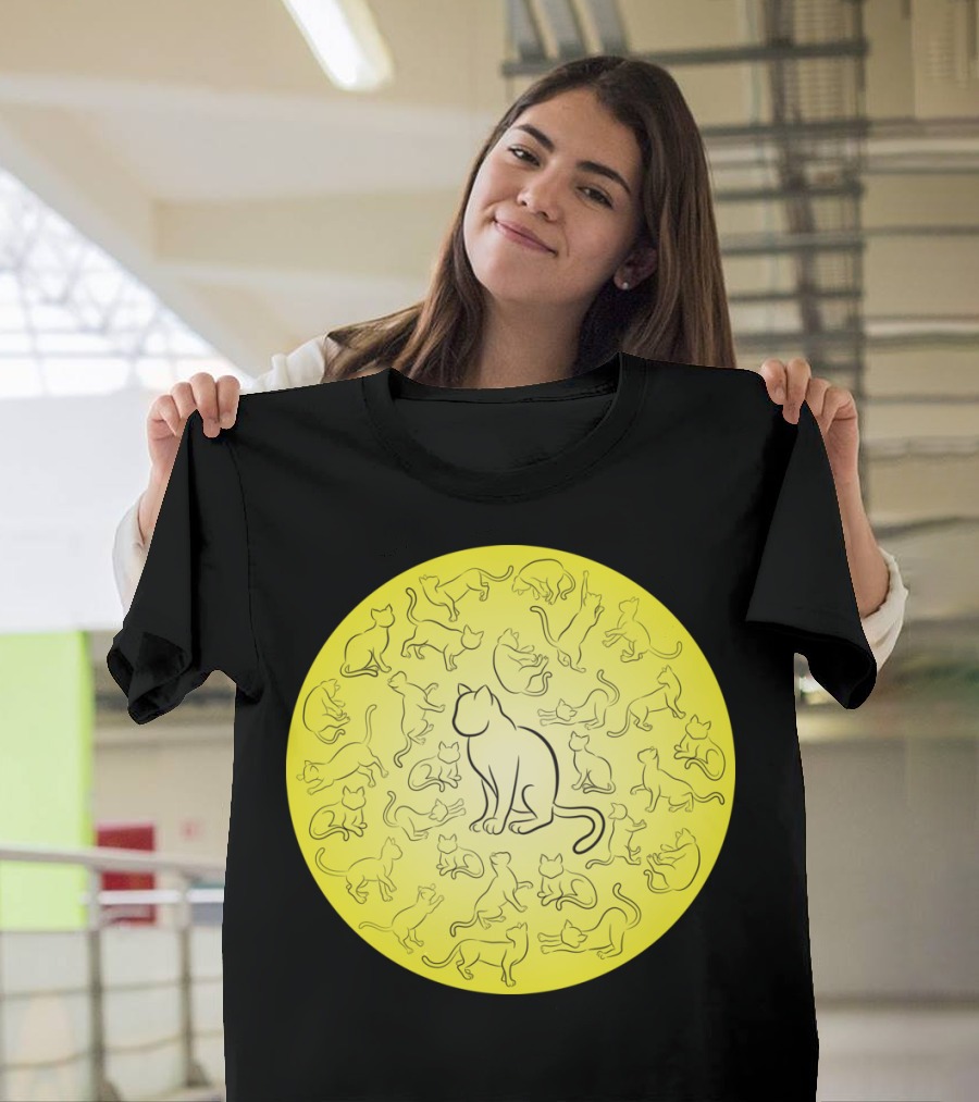 Playful Cat Silhouettes in Circle T-Shirt