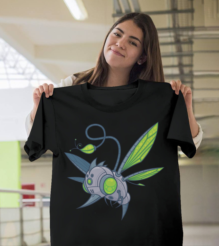 HUMM BUZZ Robotic Futuristic Neon Green Mechanical Insect Spaceship T-Shirt