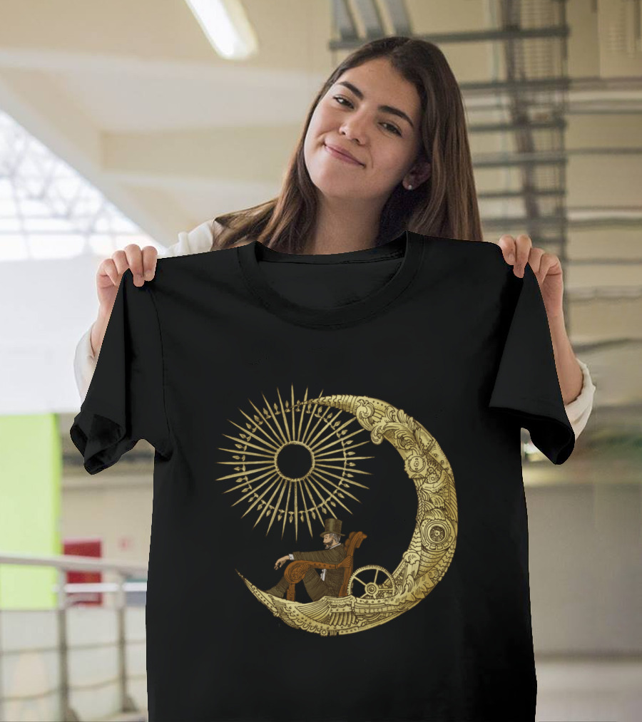 Victorian Steampunk Man on Crescent Moon with Sunburst T-Shirt