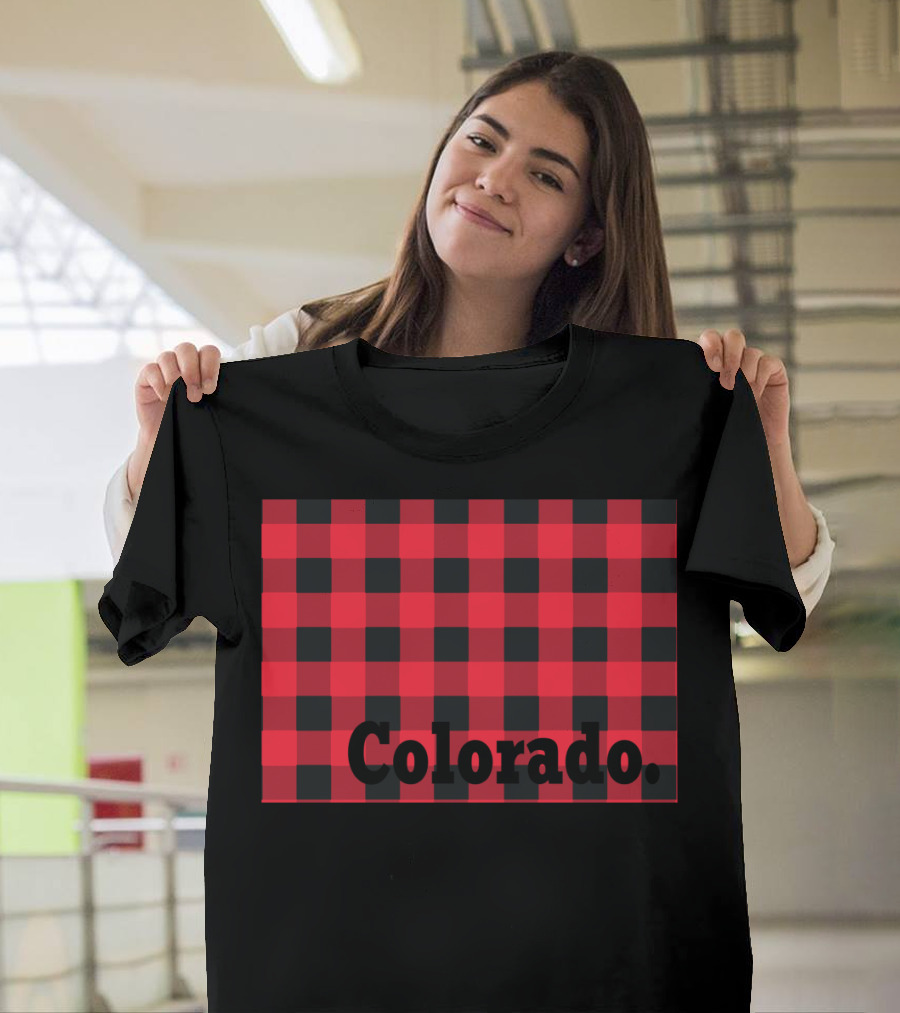 Red and Black Checkered Colorado Text T-Shirt