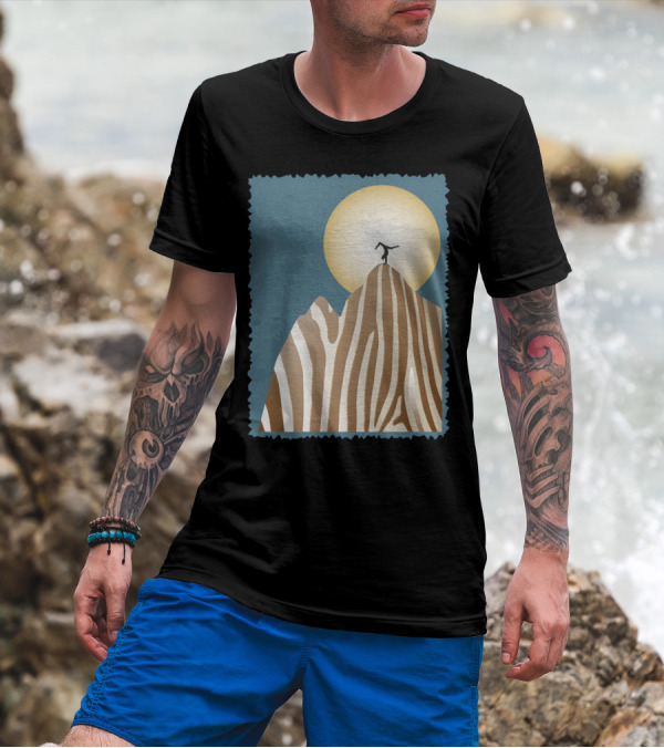 Moonlight Yoga Pose On Zebra Striped Mountain Under Full Moon T-Shirt