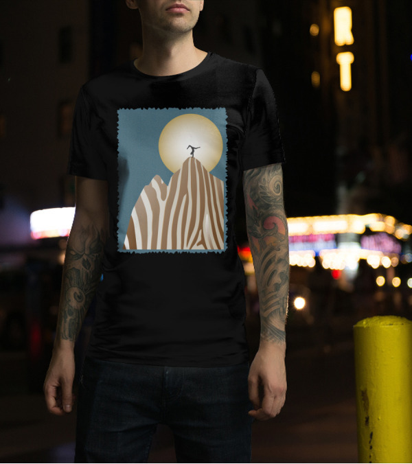 Moonlight Yoga Pose On Zebra Striped Mountain Under Full Moon T-Shirt