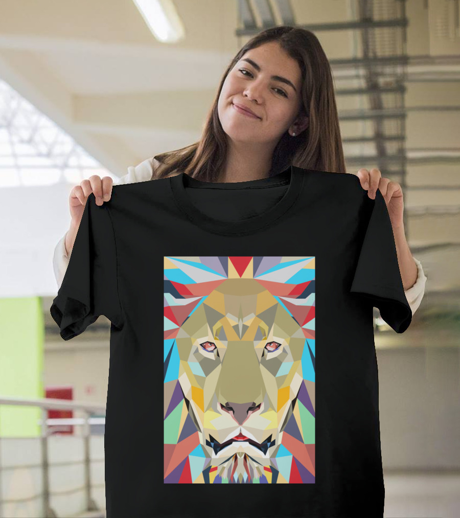 Lion Pop Geometric Colorful Faceted T-Shirt