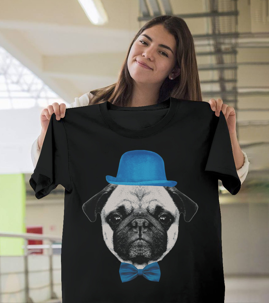 Pug with Blue Hat and Bow Tie Mops or French Bulldog Puppy T-Shirt