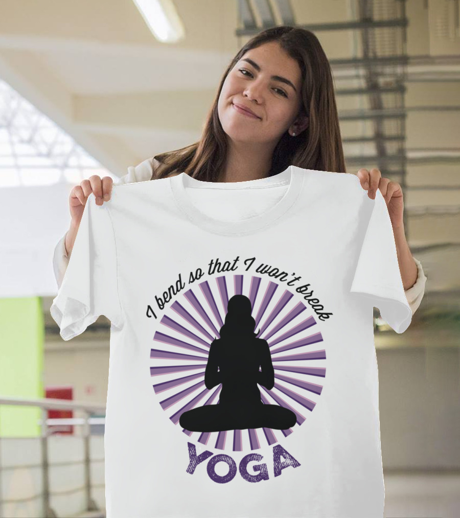 I Bend So That I Won't Break Yoga Meditation Silhouette with Radiant Stripes T-Shirt