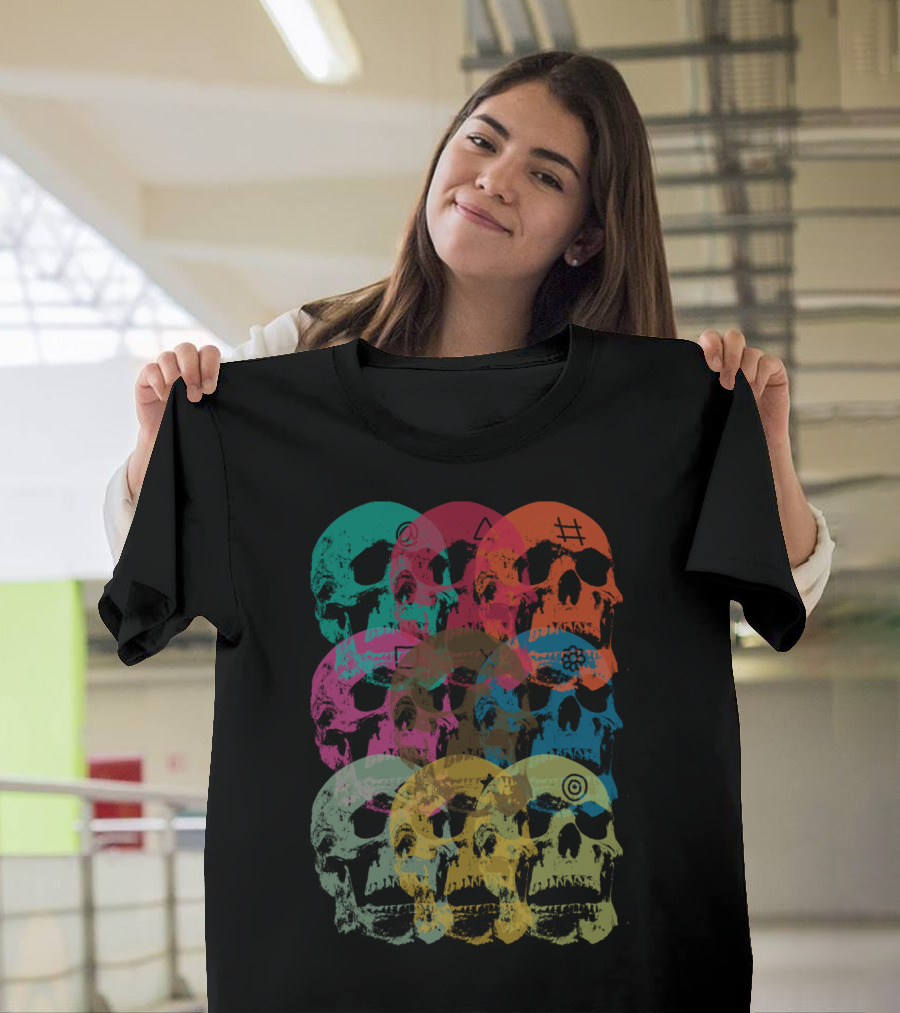 Colorful Skull Pattern with Geometric Symbols Keeping Us Sane T-Shirt