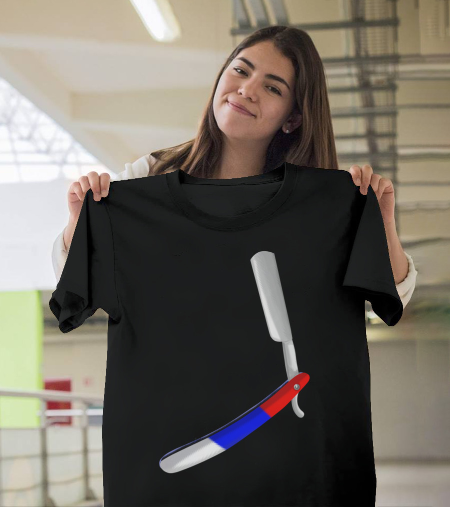 Straight Razor Barber Shop Red White Blue Handle T-Shirt