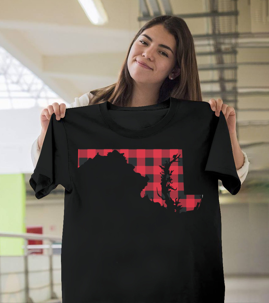 Red And Black Checkered Maryland Map T-Shirt