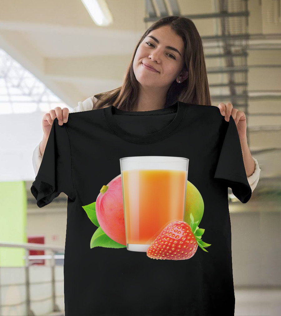 Strawberry Mango Smoothie Delight with Illustrated Fresh Fruits T-Shirt