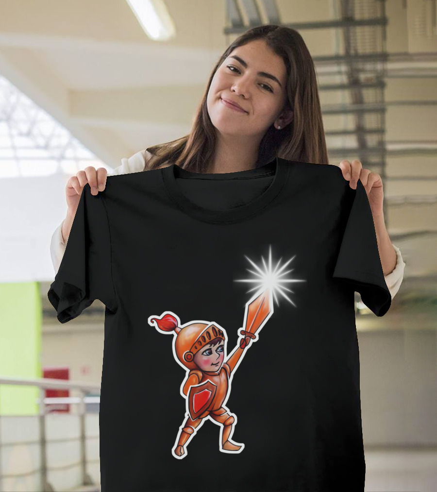 Little Cartoon Knight Wielding a Sparkling Sword T-Shirt