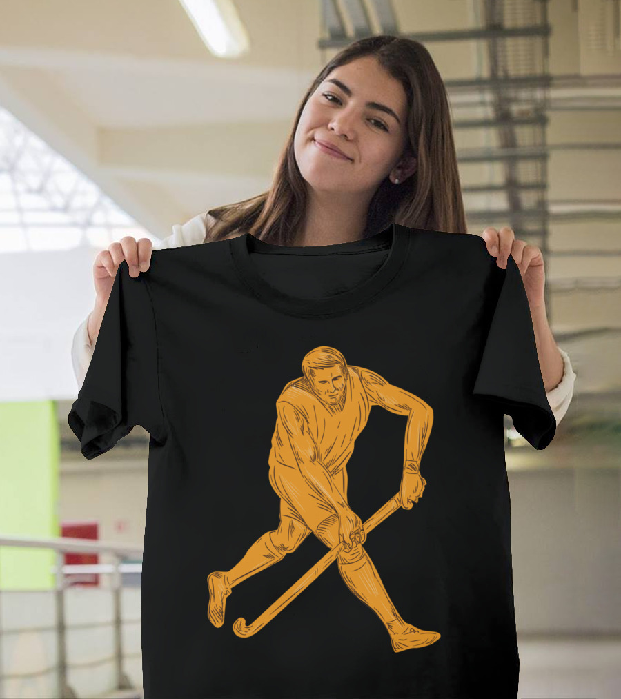 Field Hockey Player Running With Stick Drawing T-Shirt