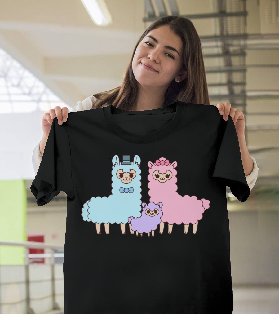 Cotton Candy Alpaca Family Pastel Llamas with Bow Tie and Hat T-Shirt