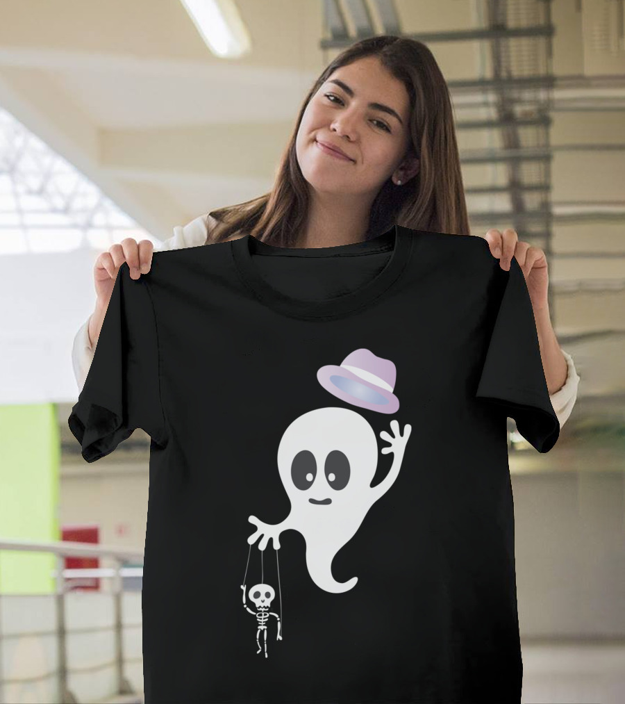 Little Ghost Puppet Master with Skeleton and Hat T-Shirt