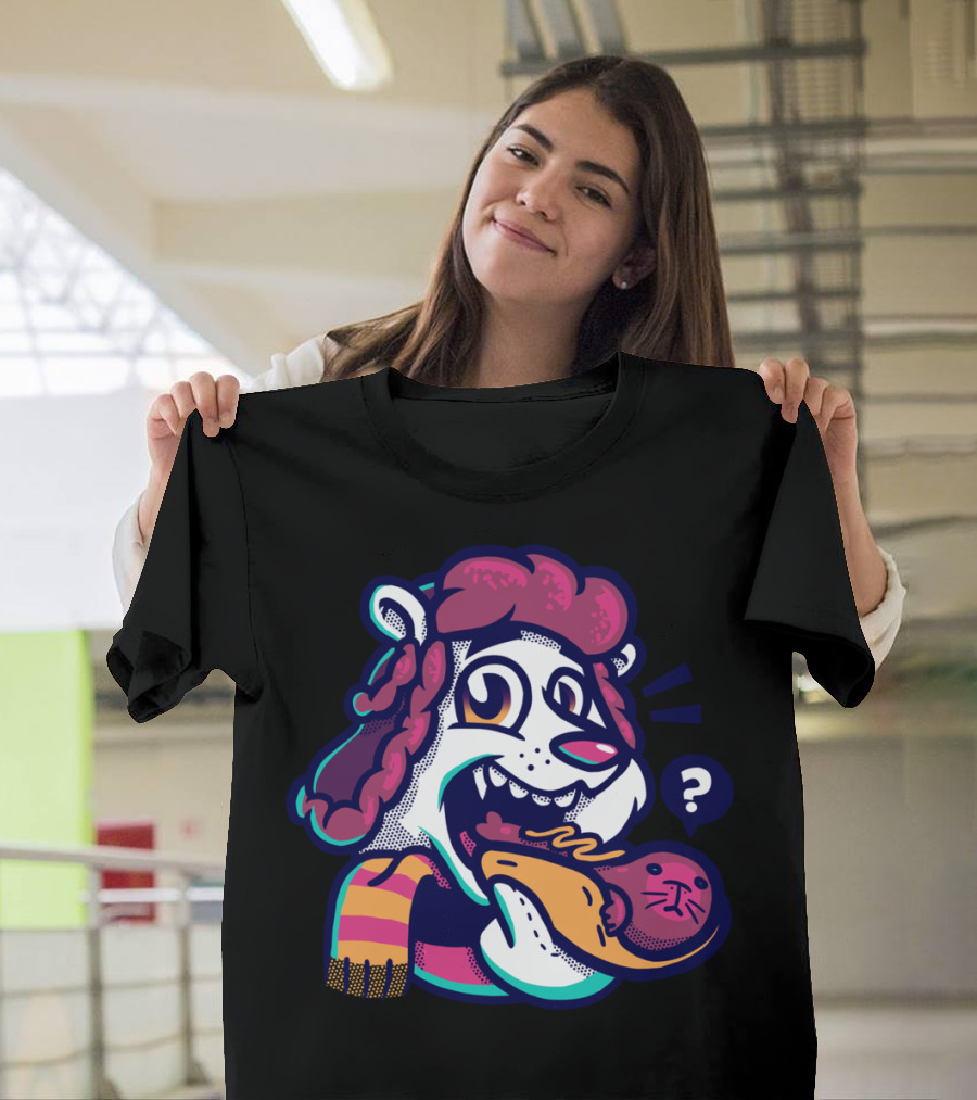 Polar Bear Enjoying Sausage Seal Snack with Question Mark T-Shirt
