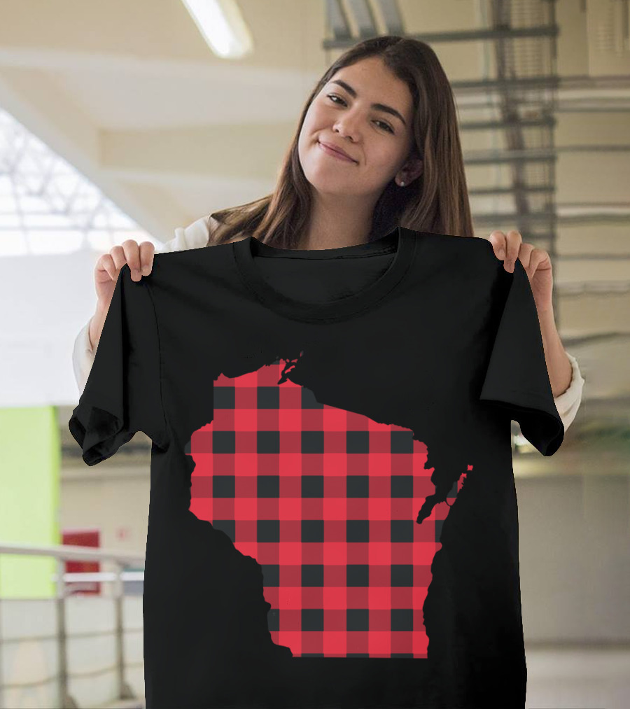 Red and Black Checkered Wisconsin State T-Shirt