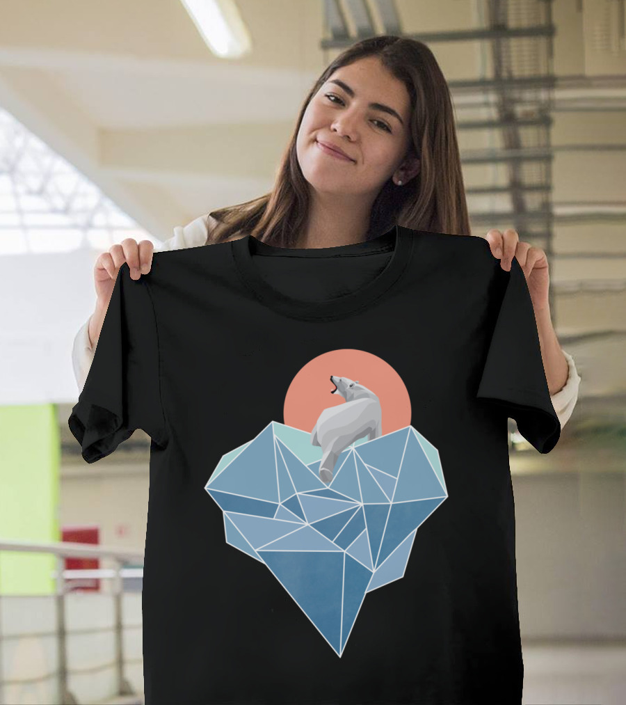 Polar Bear on Geometric Iceberg With Sun T-Shirt