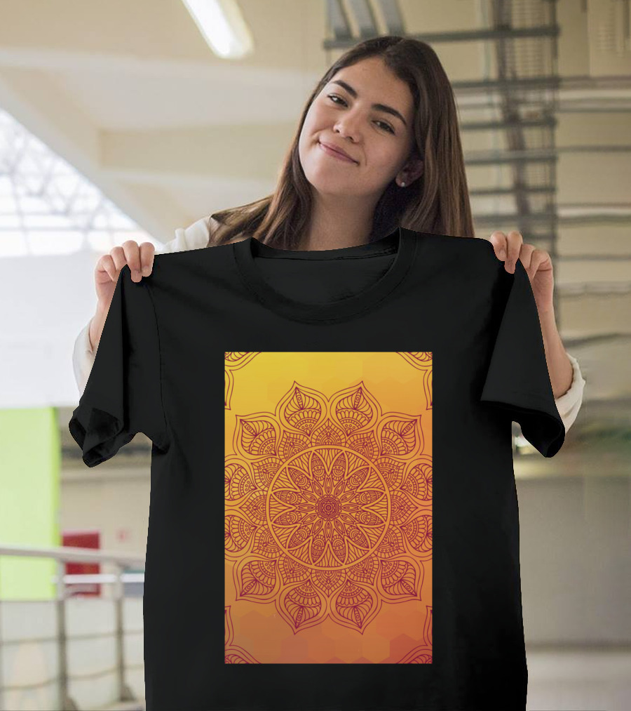 Orange Mandala Geometric Symmetrical T-Shirt
