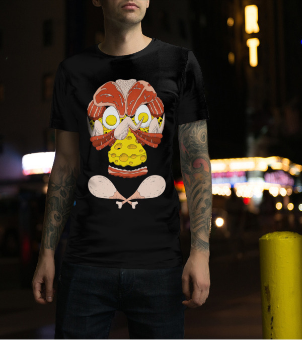 Meat Skull With Cheese Bacon Fried Eggs And Chicken Drumsticks T-Shirt