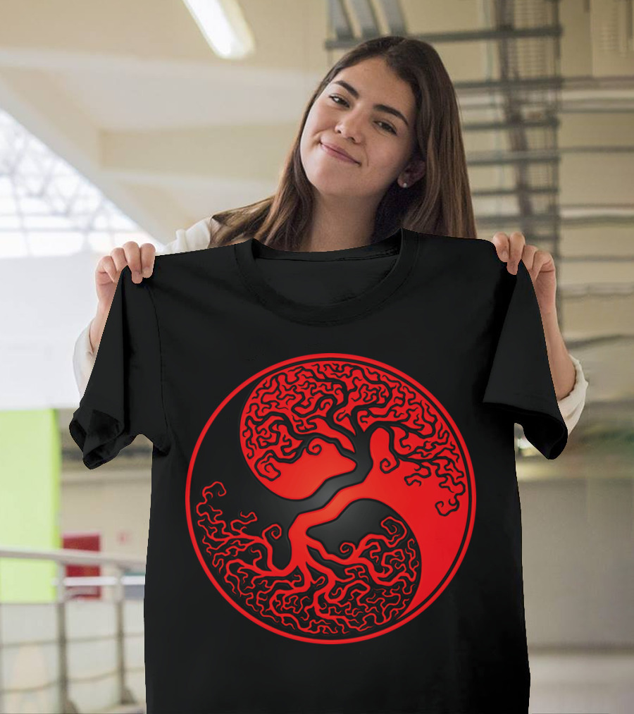 Red Black Yin Yang Tree of Life T-Shirt