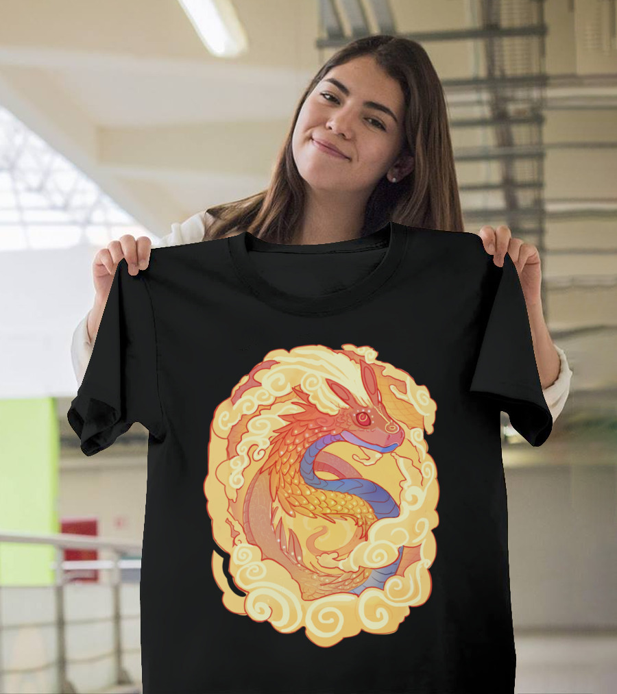 Orange Serpent Coiled In Clouds Dragon Mythical Creature T-Shirt