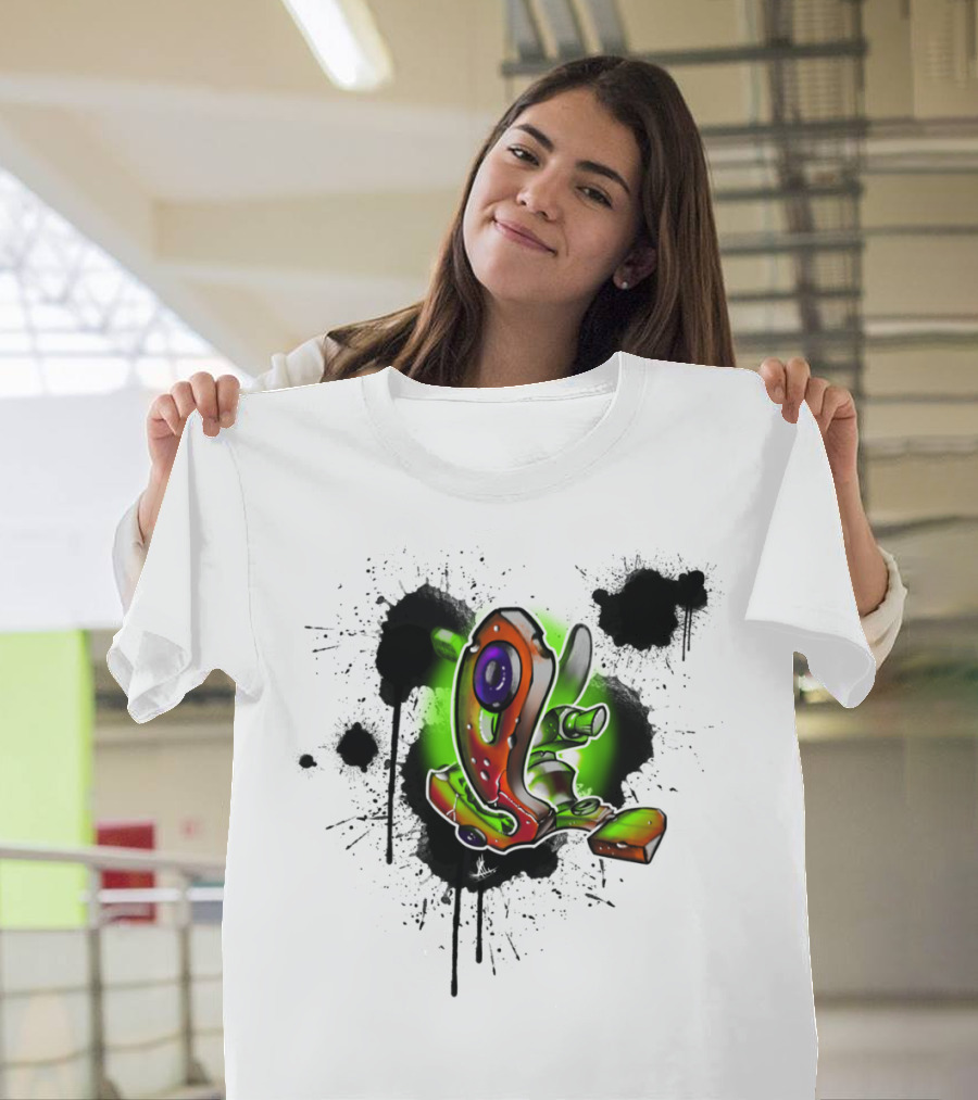 Orange Tattoo Machine Green Glow Splatter T-Shirt