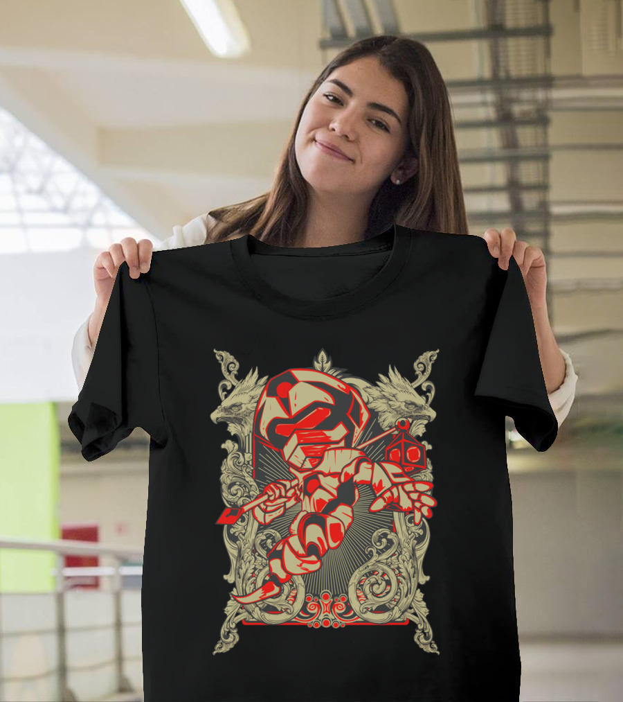 King Libra Zodiac Mecha Warrior with Ornate Dragon Background T-Shirt